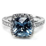  Cushion Cut Topaz and Diamond Ring, 18Kt White gold